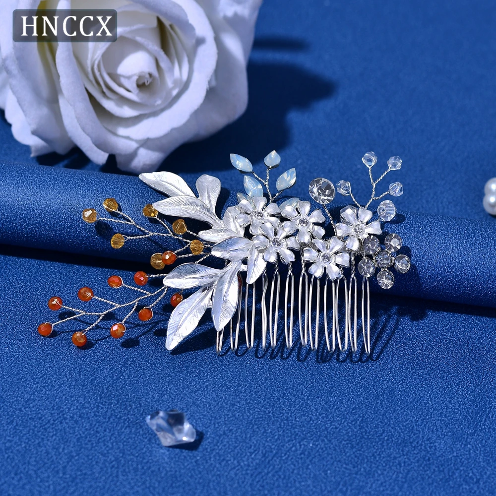 HNCCX Bridal Champagne Color Crystal Hair Comb Headdress Alloy Leaves Wedding Hair Accessories Woman Hair Clip Girl Tiaras CP310