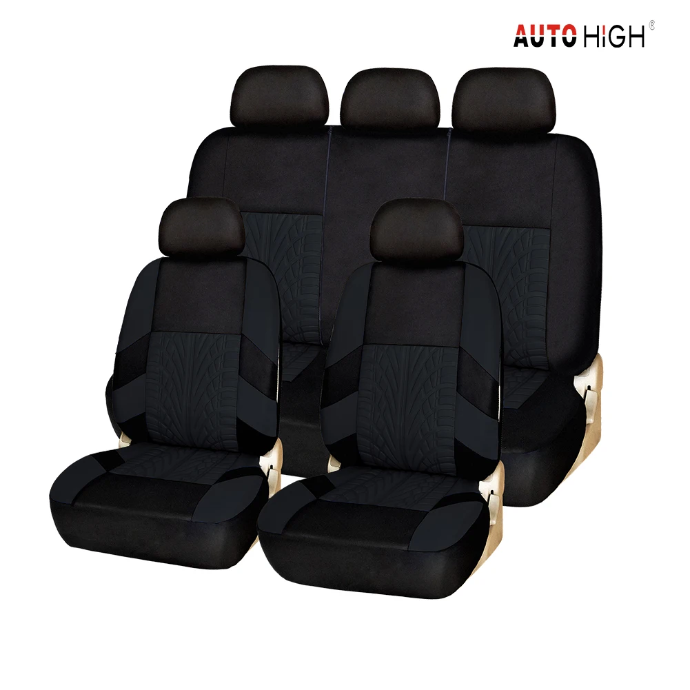 AUTO HIGH Embroidery Car Seat Covers Set Polyester Universal Fit Most Cars Truck SUV Van Front Rear Protector Black