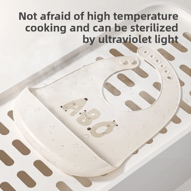 مريلة أطفال للطعام التكميلي، مريلة سيليكون خفيفة بجيب للوجبات، مريلة أطفال مقاومة للماء