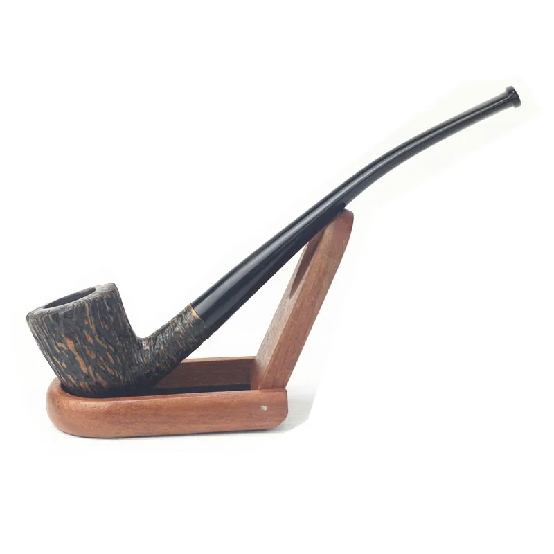 Ebony Wood Flue Tobacco Pipe Retro Gentleman Bent Type Handle Handmade Smoking Pipe With Accessory Old Dad's Gift