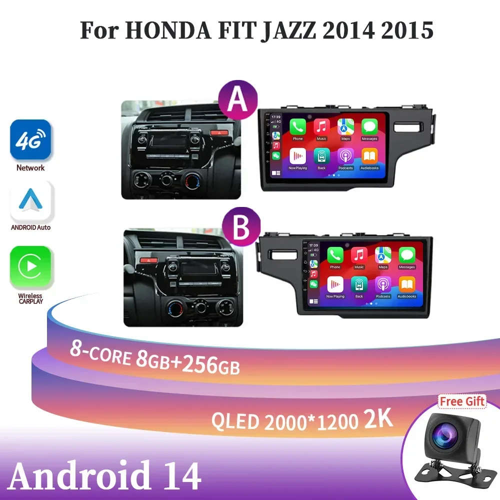 

For HONDA FIT JAZZ 2014 2015 A B Android 14 Wireless Carplay Stereo Screen Head Unit Car Radio Multimedia Navigatio 2DIN GPS 4G