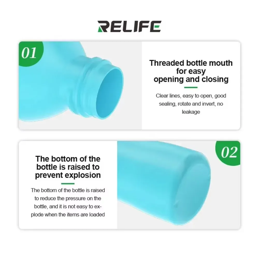 RELIFE TB1 botella de solvente de 50ml, botella de Alcohol vacía de doble tapa, distribuidor de ayuda de soldadura para teléfono móvil, herramienta de olla de limpieza PCB