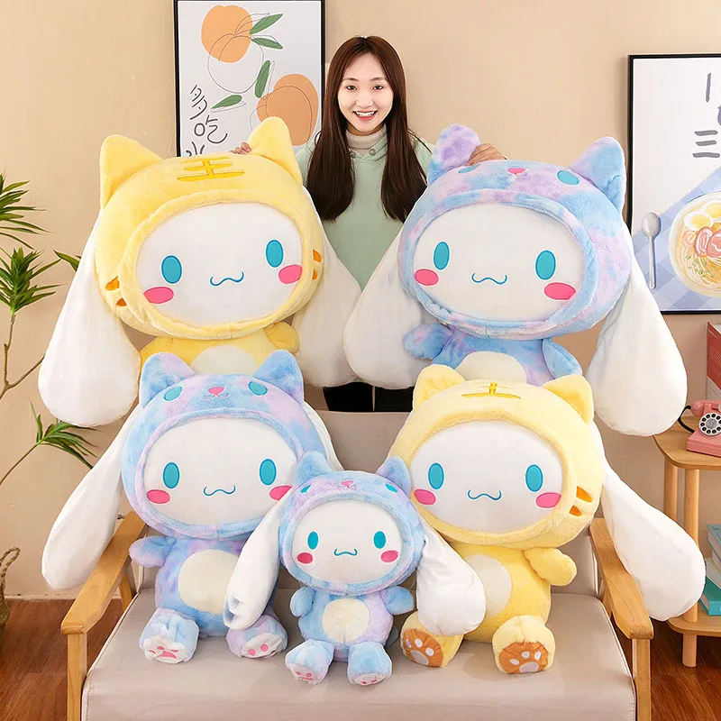 60CM Sanrio Colorful Cinnamoroll Doll Plush Toys Transformation Stuffed Dolls Large Throw Pillow Magical Baby Doll Holiday Gifts