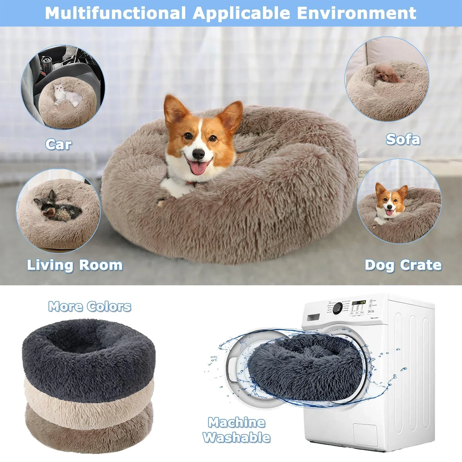 40-80cm Round Pet Bed for Large Dog Bed Super Soft Cat Bed Long Plush Dog House for Medium Dog House Winter Warm Sleeping Bed