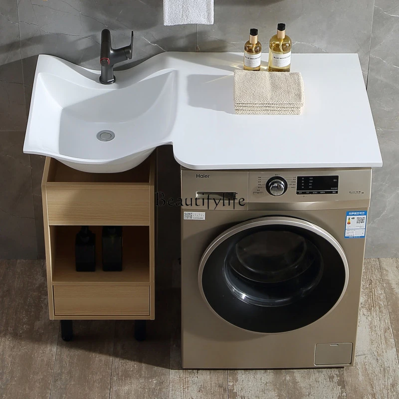 Washing Machine Cabinet Artificial Marble Laundry Washbasin Solid Wood Balcony Ark Partner Combination Bathroom Cabinet