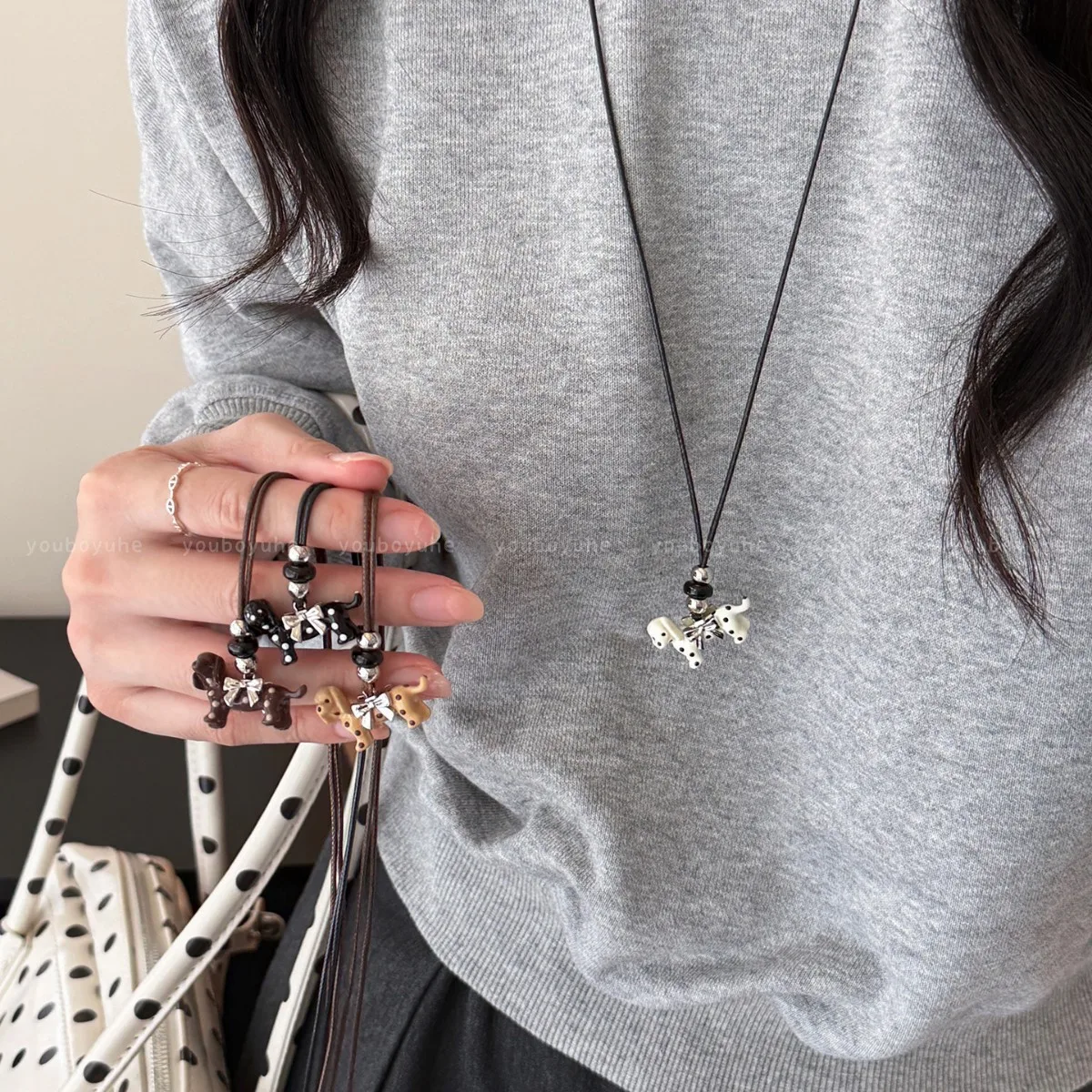 Novelty Knot Small Dog Pendant Necklace Women's Vintage Daily Versatile Drawstring Hanging Chain Fashion Jewelry Accessory