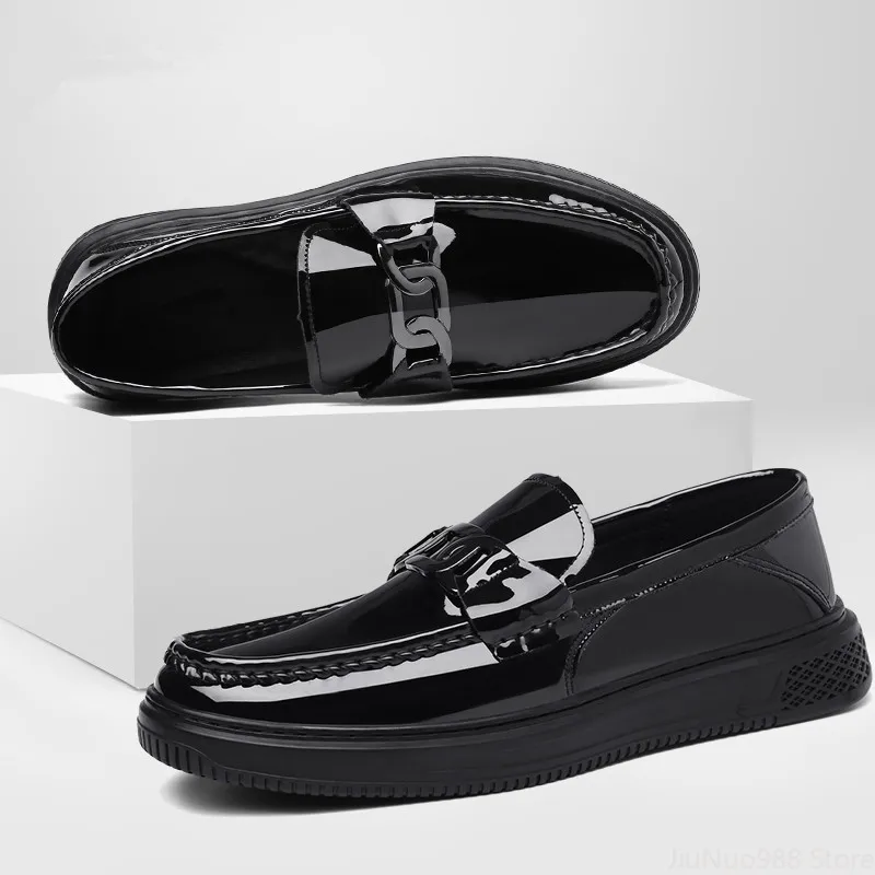 Men Cow Leather Casual Shoes Street Gentleman Slip-on Patent Leather Loafers Spring Trend Man Comfortable Driving Shoes