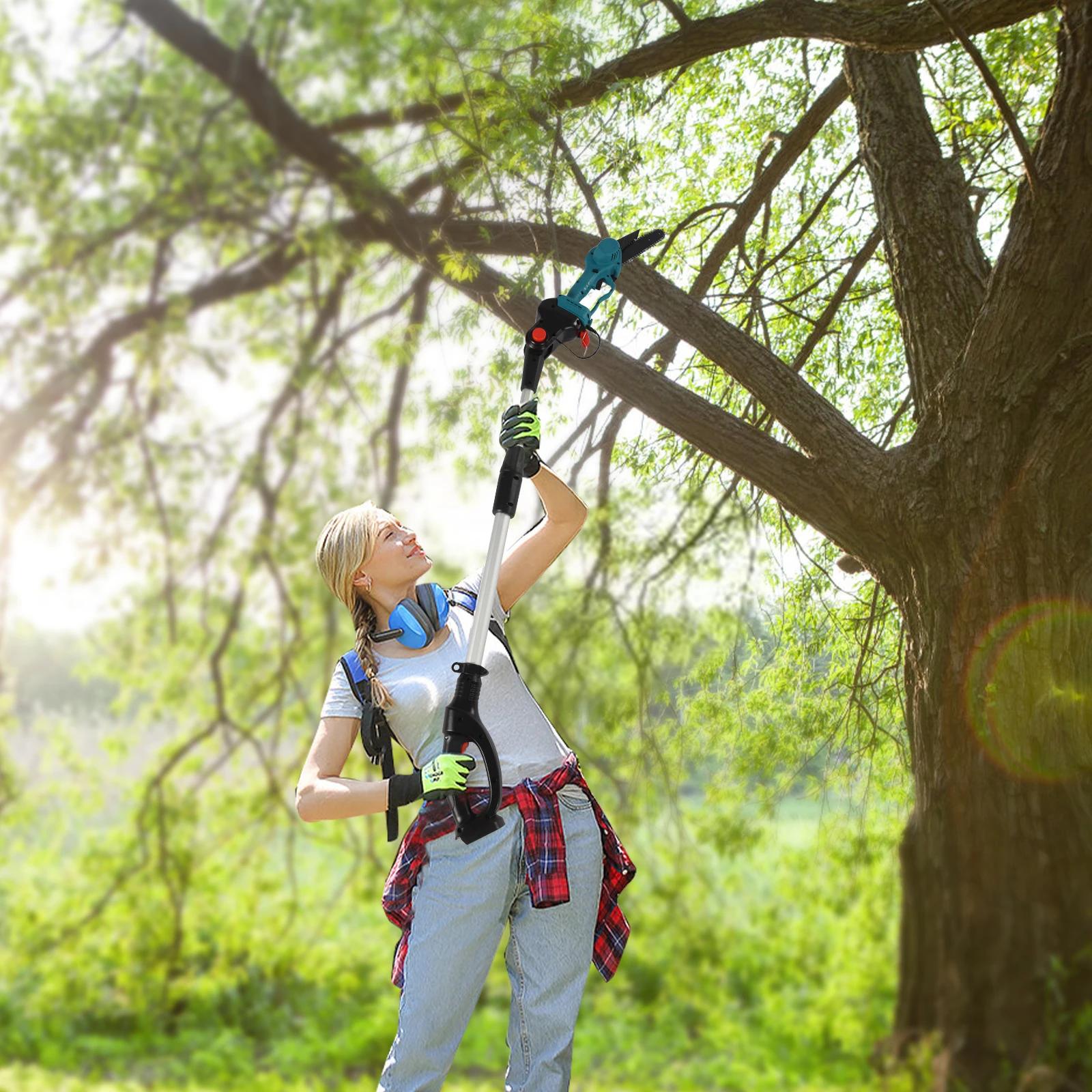 

2-in-1 Chainsaw Cordless Pole Saw, Cordless Chain Saw Battery Powered Electric with Extension Rod for Wood Cutting, Trimming