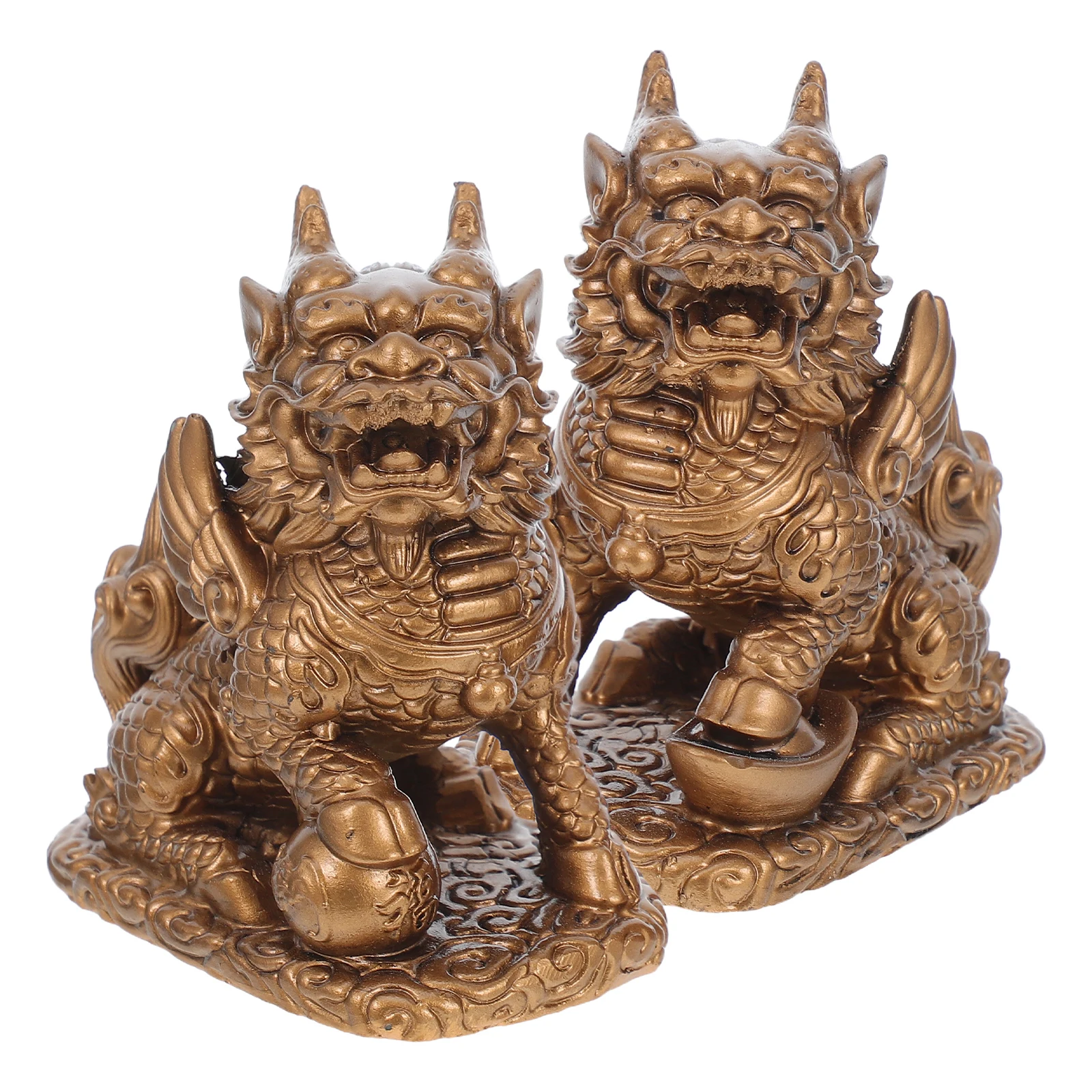 

Unicorn Ornament Feng Shui Office Statue Sculpture Golden Chi Lin Resin Prosperity Kylin Living Room Decor