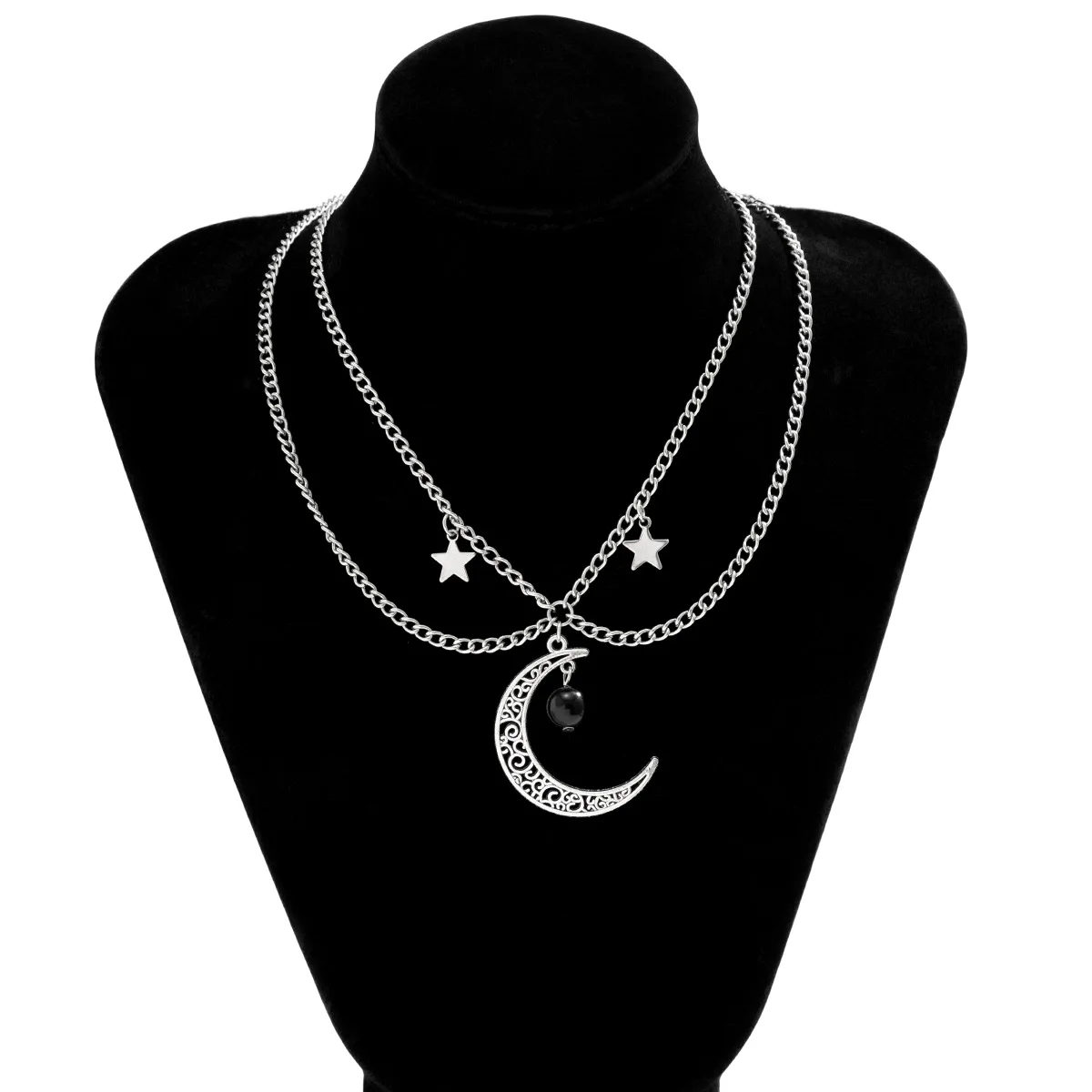 Necklace U Shape Geometric Chain Star Tassel Moon Pendant Retro Chic Edgy Evening Banquet Jewelry Ladies Gold Tone Durable