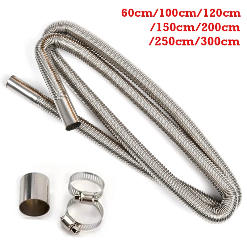 60/100/120/150/200/250/300cm Stainless Steel Spiral Exhaust Pipe Air Diesel Parking Heater Gas Vent Hose Car Truck Tailpipe