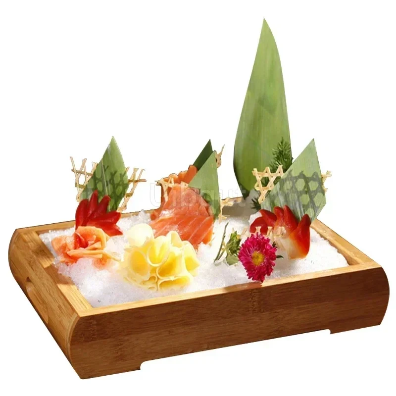 Japanese Cuisine Sashimi Sushi With Lid Fish Salmon Wooden Boxs Beef Plate Box Restaurant Tableware Food Storage