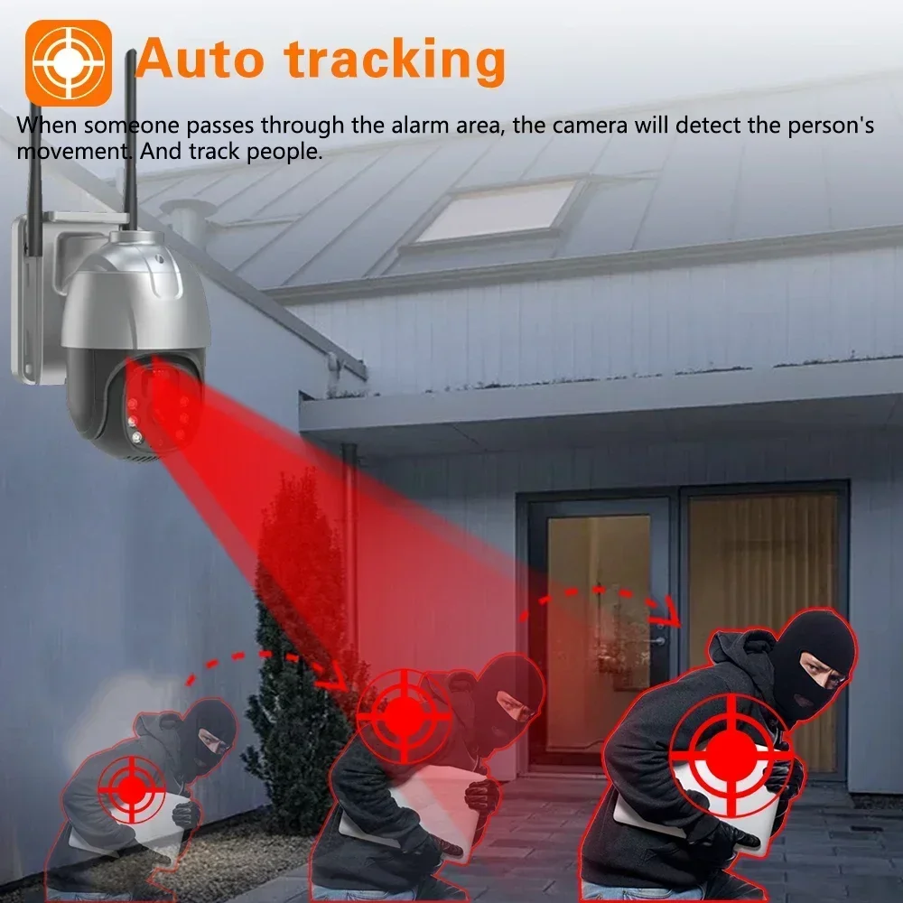 Imagem -04 - Câmera de Segurança sem Fio Ptz com Bateria Solar Auto Tracking ao ar Livre Câmera de Vigilância Cctv Home Smart Life 4g Cartão Sim 5mp