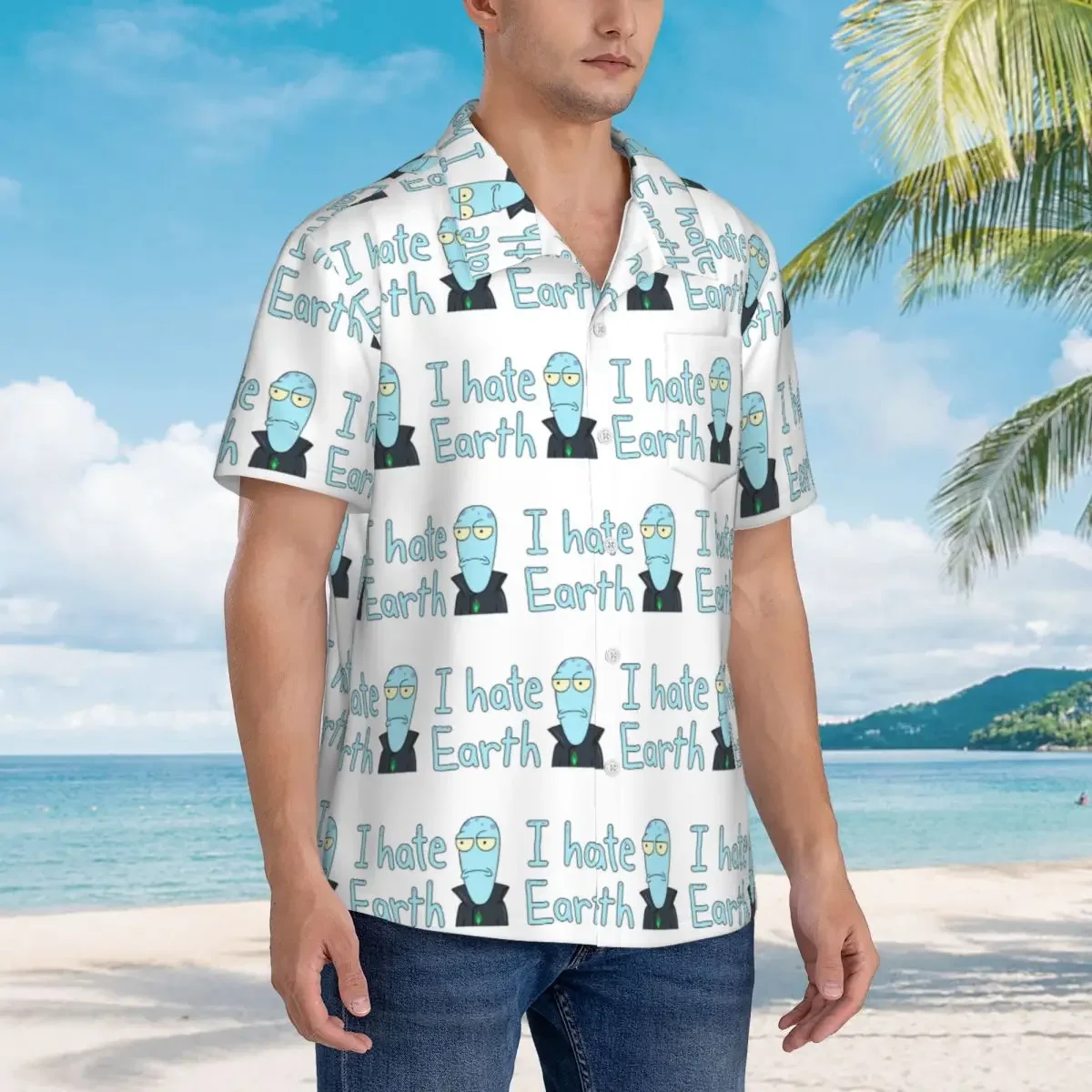 Korvo I Hate Earth Solar Opposites Cartoon Hawaiian Shirts Casual Men Short Sleeve Shirt for Summer Beach Men's Lapel Tops