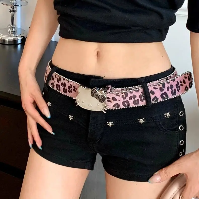 Sanrio Nieuwe Riem Luipaardprint Metalen Y2K Riem Hello Kitty Riem Damesriem Hot Girls Riem met Rok Jeans met Decoratie Hot