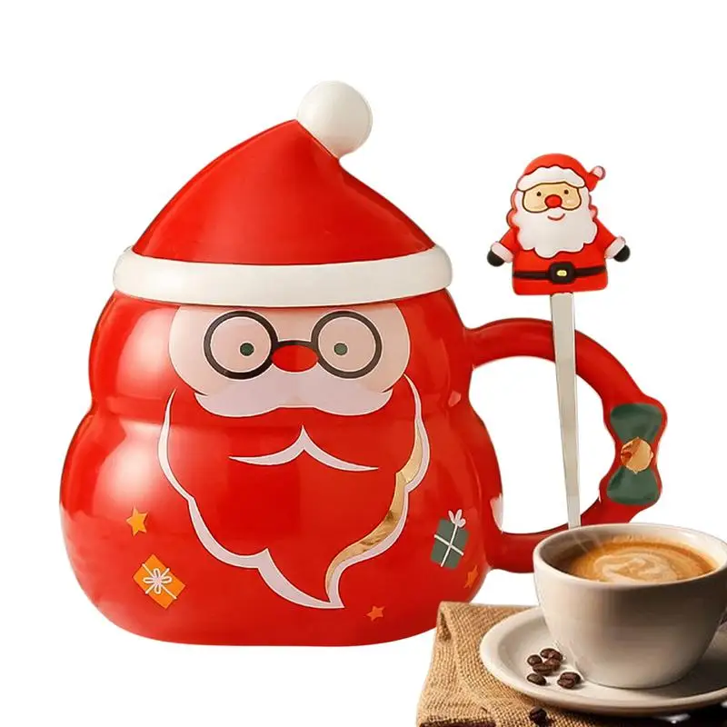 Christmas Cup 500ml Ceramic Espresso Cup With Christmas Hat Lid And Santa Spoon Juice Cup With Handle For Women Girls Aesthetic