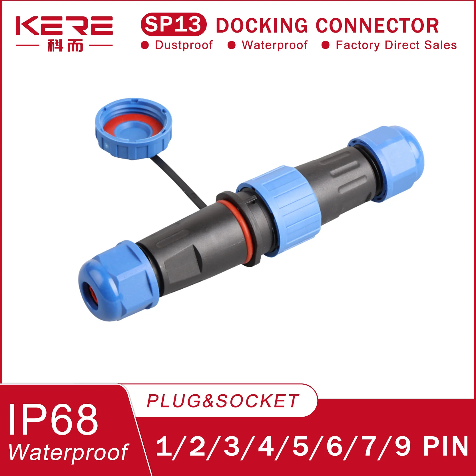 

KERE IP68 Waterproof Aviation Plug SP13 Male &Female Socket 1/2/3/4/5/6/7/9p Docking Wire Cable Connector Outdoor