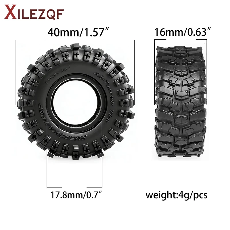 XILEZQF 1/30 RC Crawler Tires 40mm 0.7in Soft Rubber All-Terrain Tyres for 1/32 Rock Mud Car Axial SCX30 Redcat Ascent-32