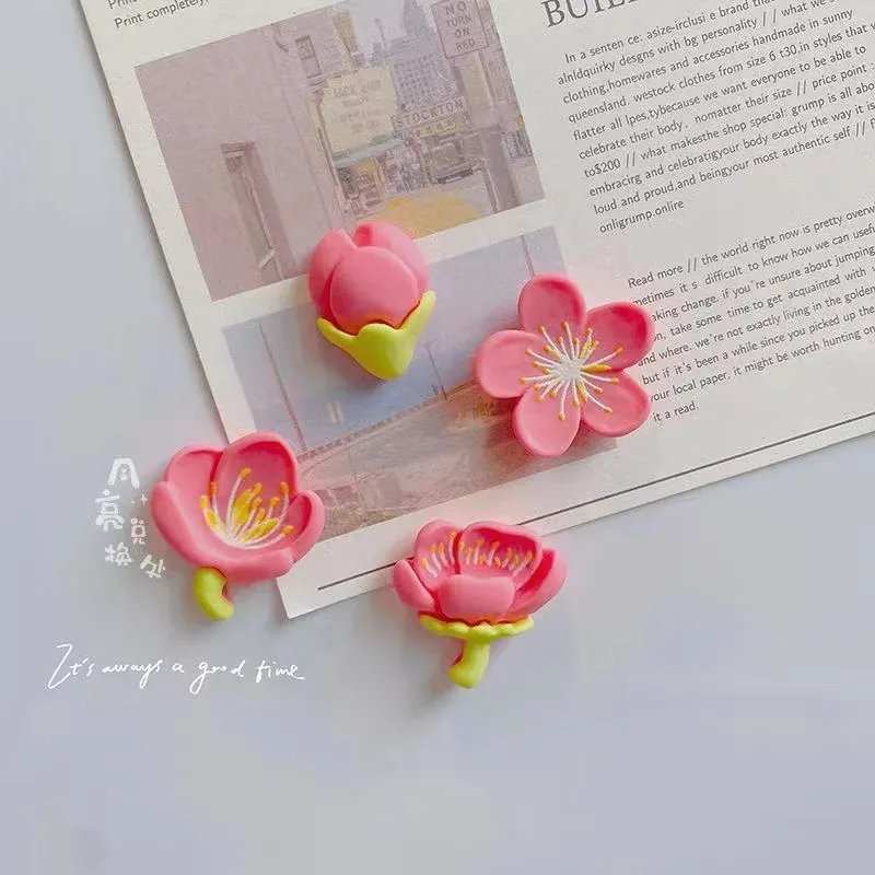 12pcs Fridge Magnet Pink Flower Resin Decorative Refrigerator Magnets Creative Whiteboard Cartoon Magnetic Personalized Sticker