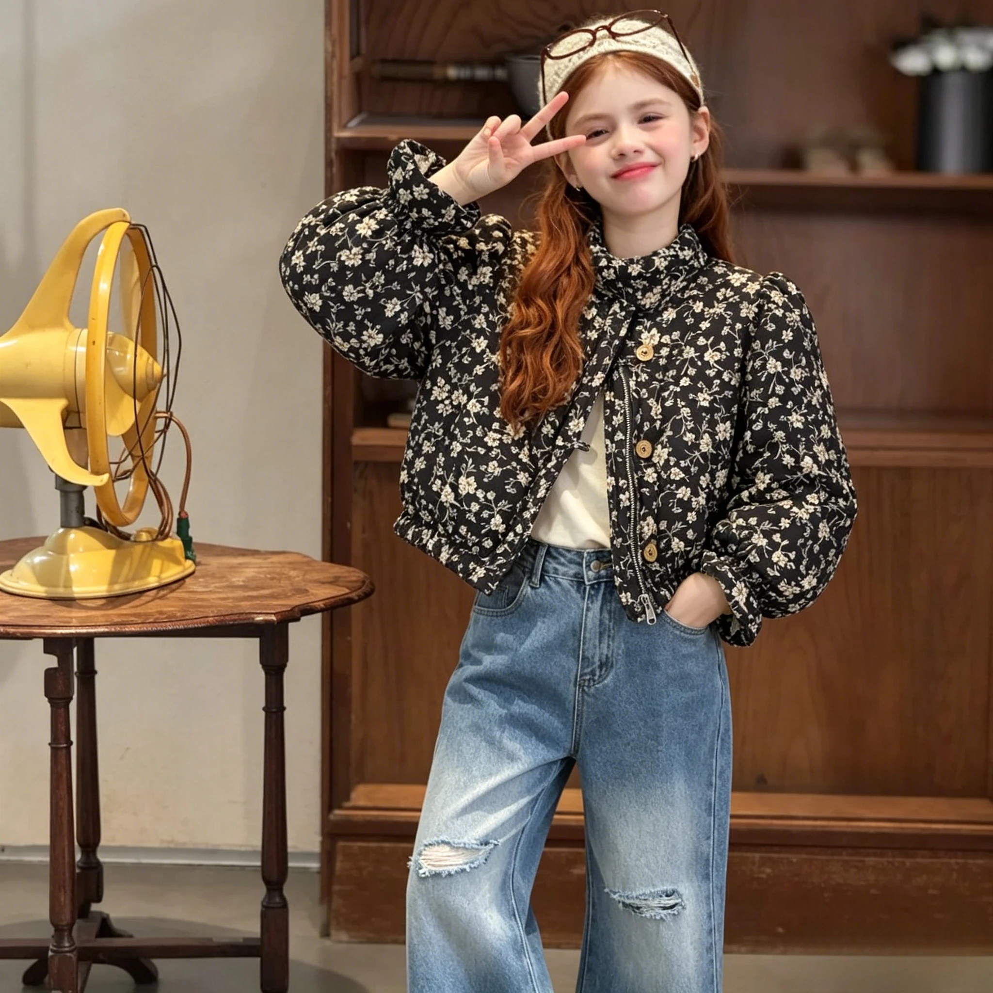 Girls Quilted Non Shift Cotton Thick Quilted Coat 2026 Fleece New Kids Stylish Floral Jacket Trendy