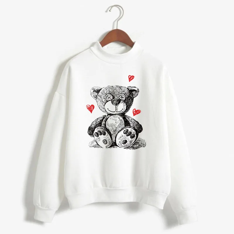 Lovely doll bear Print Woman Sweatshirt Sweet Korean O-neck Knitted Pullovers Thick Autumn Winter Candy Color Women Clothing