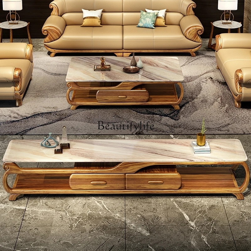 

European ebony coffee table TV cabinet marble high-end storage furniture