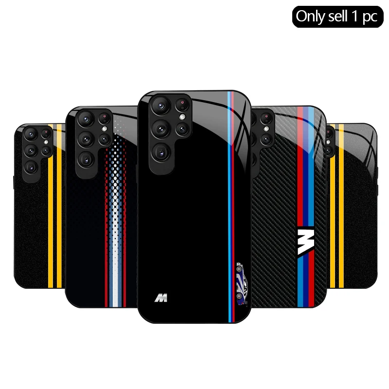 2D Dual Yellow Road Pattern Tempered Glass Phone Case for SamsungS26 S25 S24 S23 S22 S21 S20 A56 A55 A36Durable Protective Cover