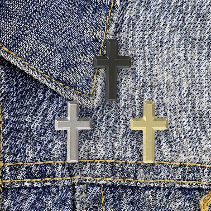Classic Simple Metal Cross Religious Faith Enamel Badge Spiritual Pin Brooch For Suit Lapel Backpack Decor Gift