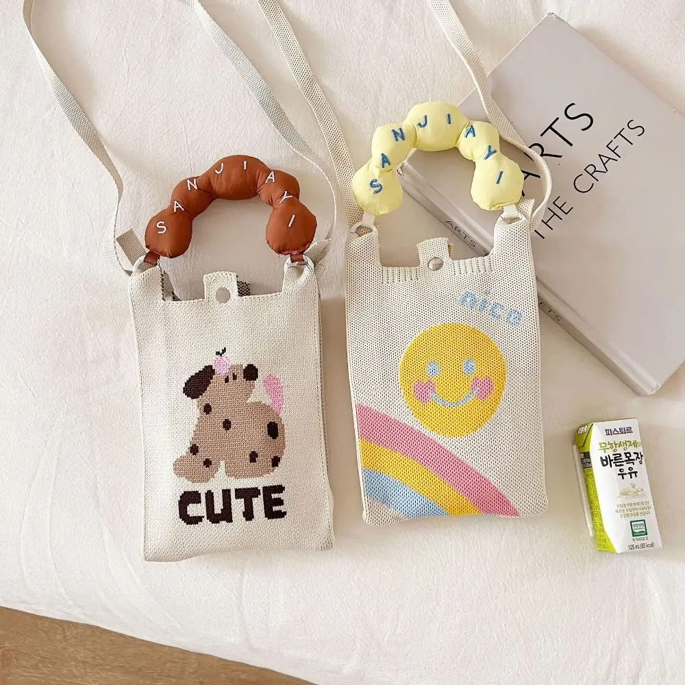 

New Portable Cartoon Knitted Bag Mini Versatile Wrist Bags Large Capacity Crossbody Bag Small Square Bag