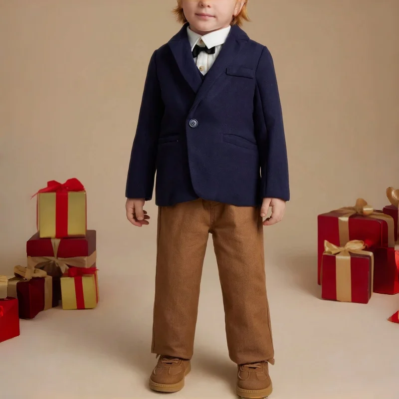 Boys' Wool Blend Wool Coat Navy blue Single-breasted Classic Suit/formal/flower girl/party attire