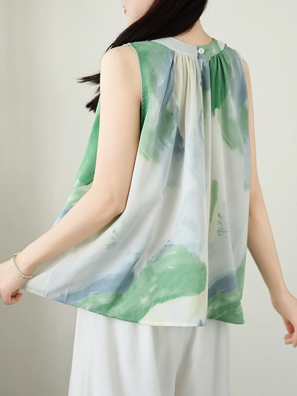 

Loose Summer New Fashion Artistic Print Chiffon Sleeveless Top Women's Casual Wear Outlet 2026 Style Versatile Loose Fit