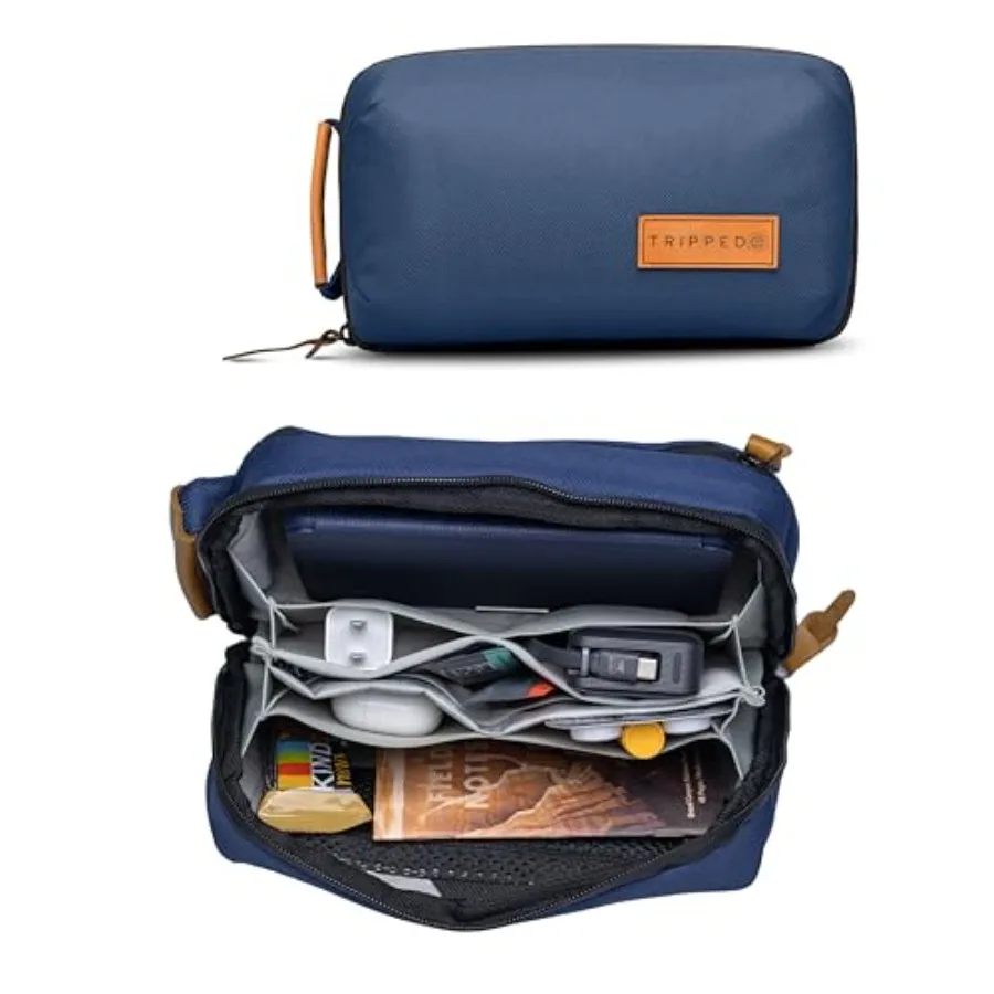 

Органайзер для техники - Маленький чехол-органайзер для электроники для путешествий - Премиальный дорожный чехол с кожаными вставками - Сетчатый карман для