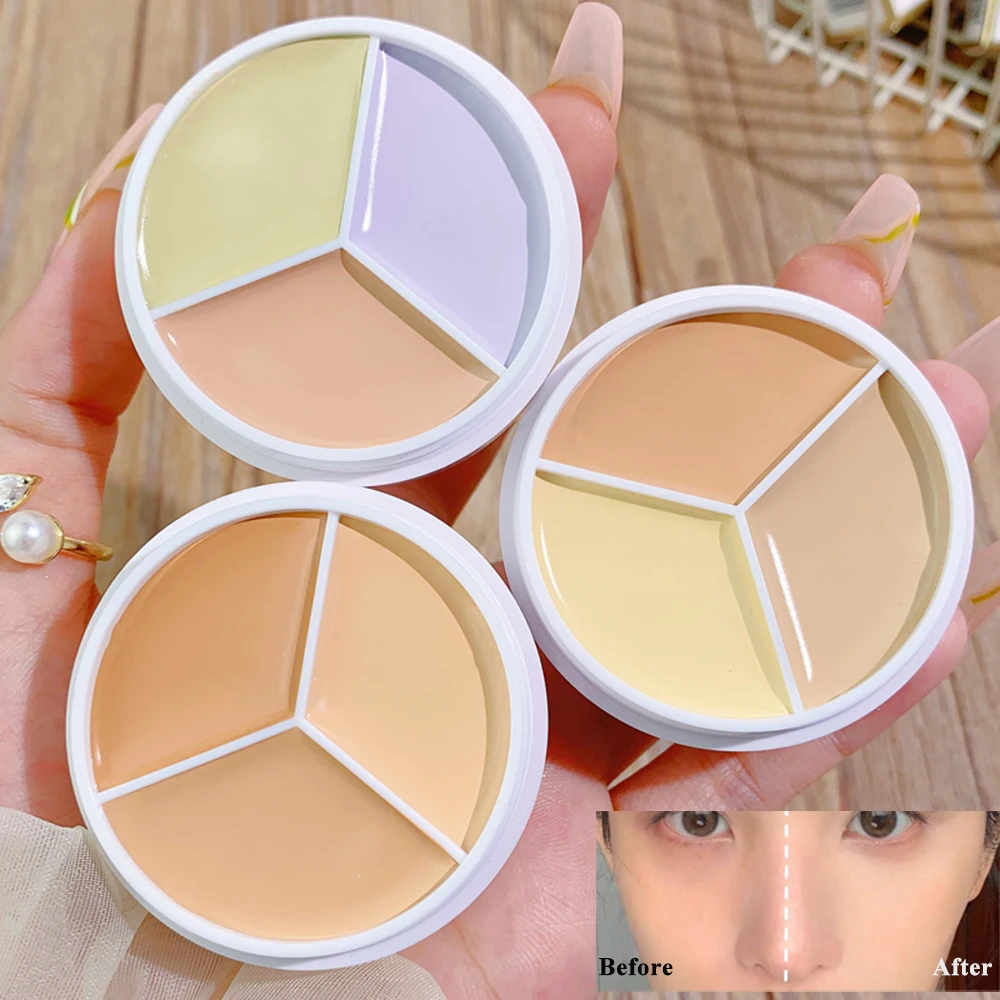 Crema correctora de tres colores, ligera y duradera, cubre manchas faciales, marcas de acné, ojeras, crema de base de contorno