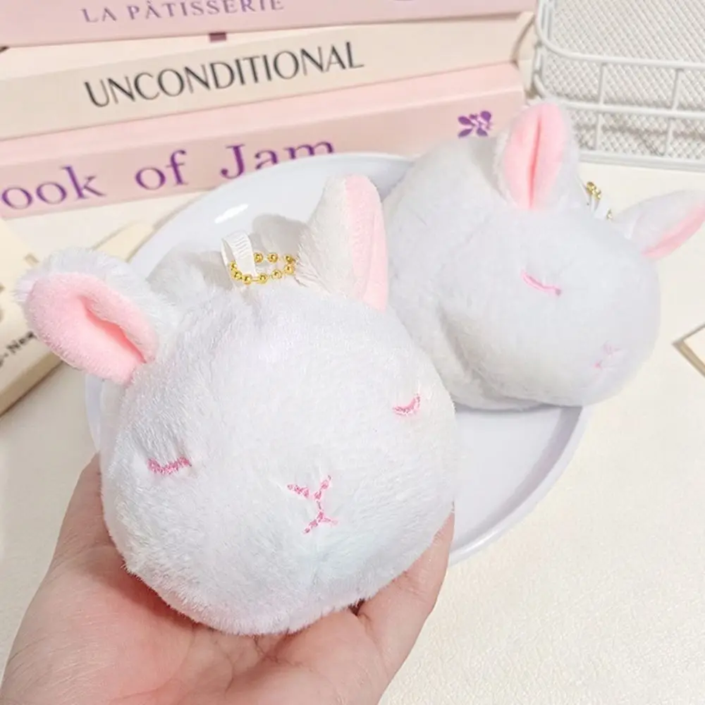 Cute Round Plush Coin Purse Soft Animal Fluffy Rabbit Stuffed Doll Headphone Bag Kawaii Bunny Keychain Birthday Gift