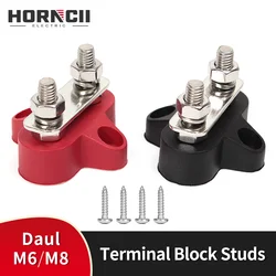 Daul Terminal Block Stud Double M6 M8 DC 48V Bus Bar Power Terminal Block Positive Negative Fixed wiring bolts for Truck RV Boat