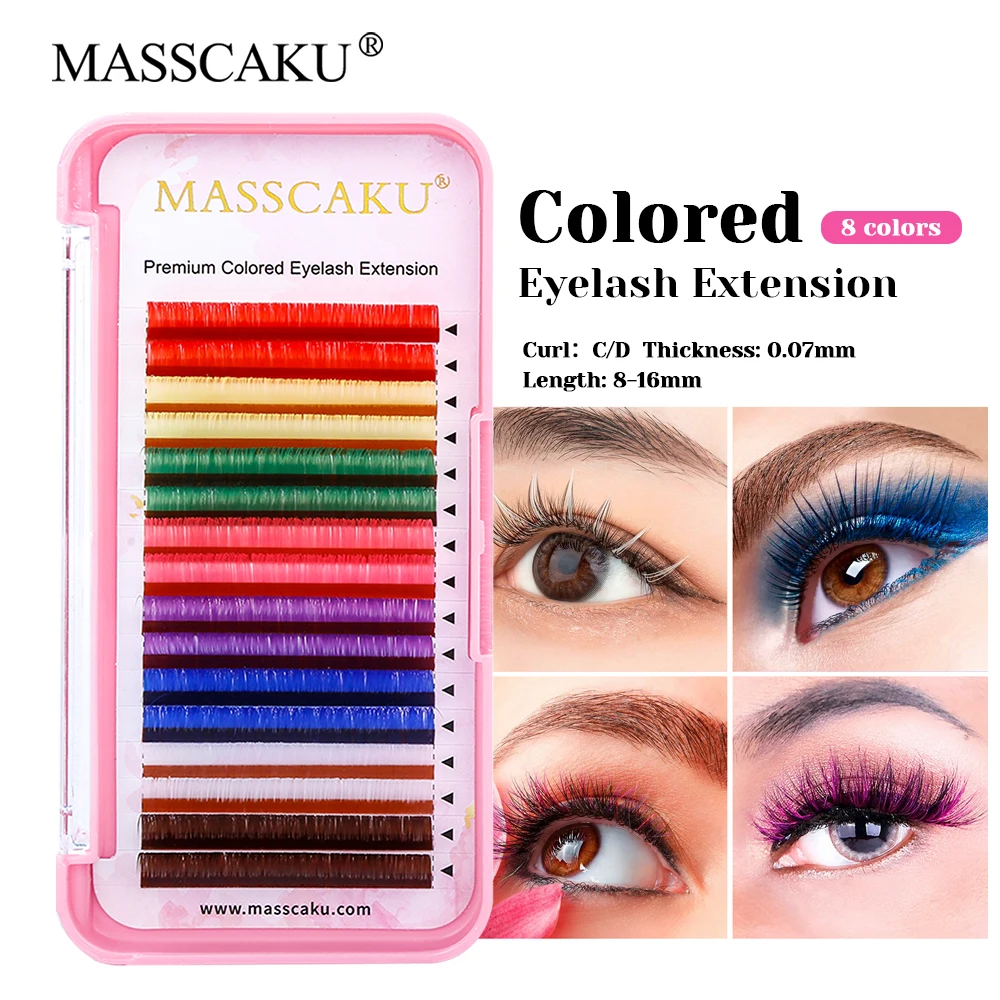 

MASSCAKU C/D Curl 3D Effect Lightweight Colorful Classic Eyelash 8-15mm Single Size Individual Ribbon Colored Regular Lash Trays