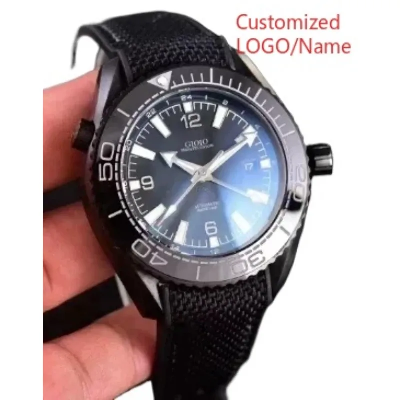 Orologio meccanico automatico da uomo sportivo GMT Rosso Blu Nero Ceramica Acciaio inossidabile Zaffiro Tela Gomma personalizzata