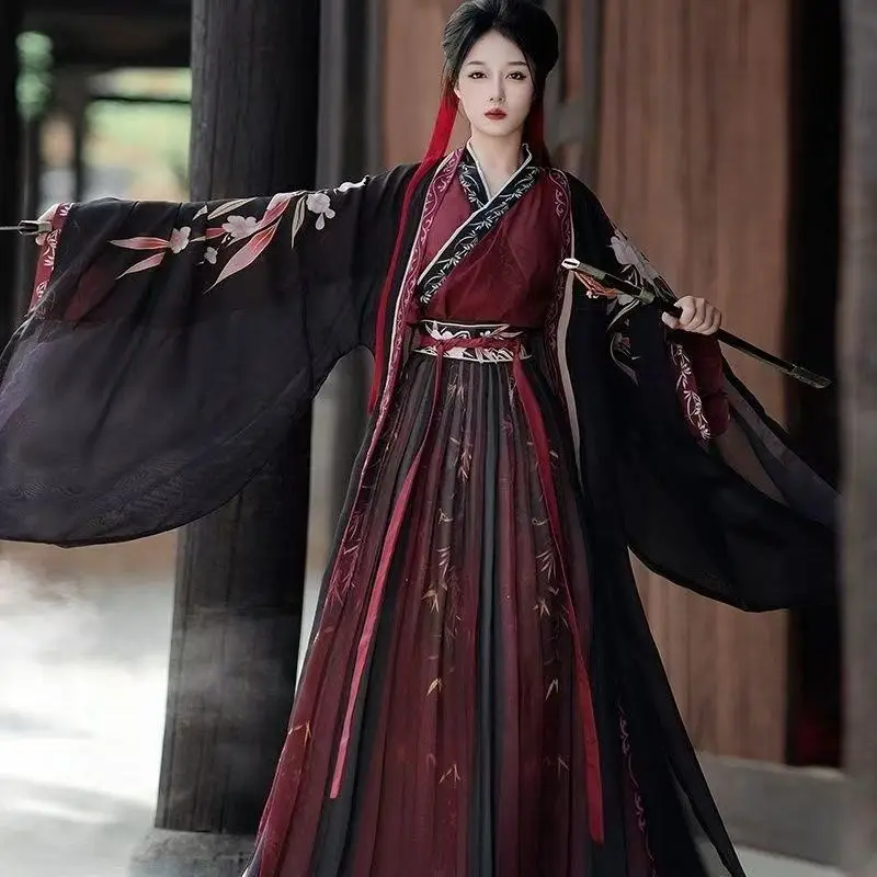 

Chinese Song Dynasty Hanfu Men Women Traditional Bamboo Elements Printing Costume Stylish Halloween Wuxia Swordsman Cosplay Suit