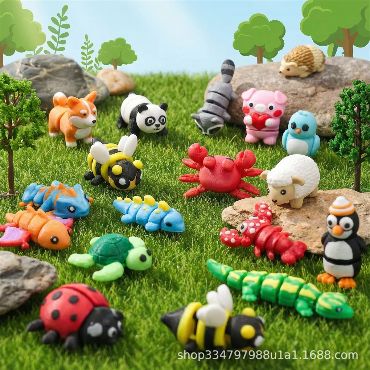3/50pcs 3D Printed Simulation Toys Mini Animal Model Home Ornament Cartoon Figure Birthday Gift Sets Decompression Kid Toy