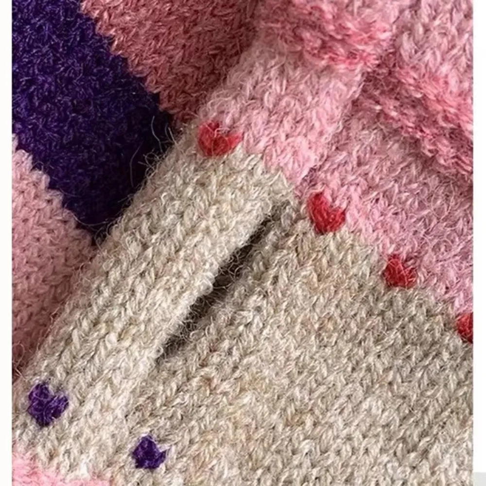 Love Heart Colorful Striped Fingerless Gloves Soft Hand Warmer Accessories Wool Knitted Warm Gloves Writing Work Gloves