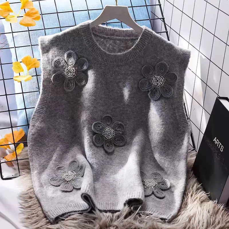 جديد ثلاثية الأبعاد زهرة س الرقبة أكمام محبوك سترة سترة المرأة بلايز تانك صدرية الكورية الحلو الفتيات سترة سترات القمم ربيع 2026 #5