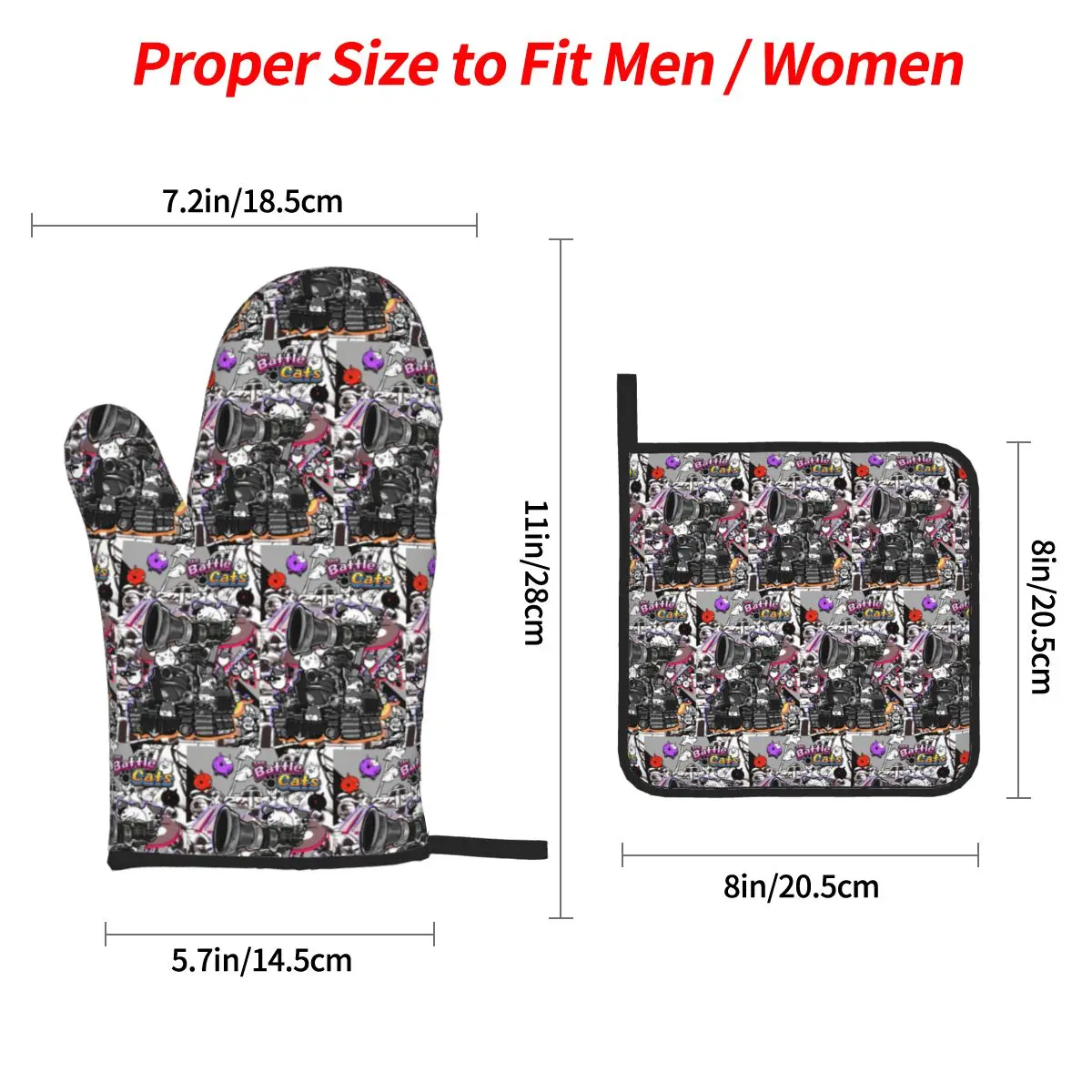 Battle Cats Siege Engine Oven Mitts and Pot Holder Sets of 4 for Baking Kitchen Cooking BBQ Resistant Non-Slip Gloves