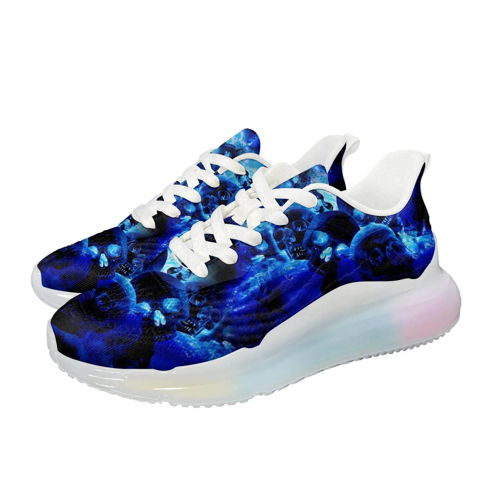 

INSTANTARTS Gothic Style 3D Blue Skull Design Air Cushion Shoes Mesh Breathable Outdoor Sport Sneakers Rainbow Thick Sneakers