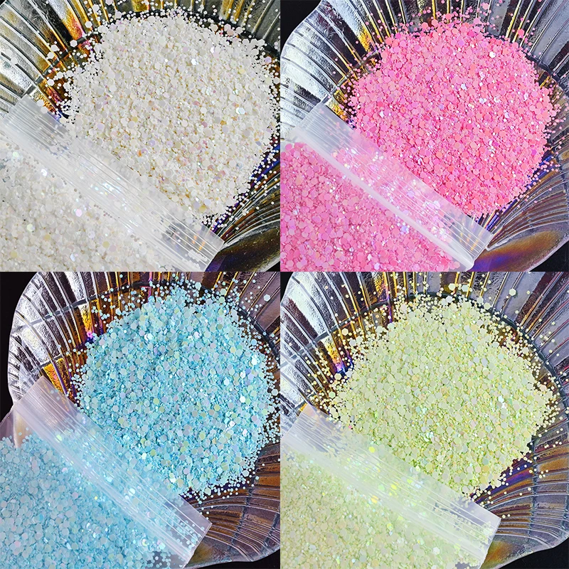 

50g White Colorsful Chunky Oil Series Nail Glitter Hexagon Mirage Manicure Special Nail Sequins Confetti