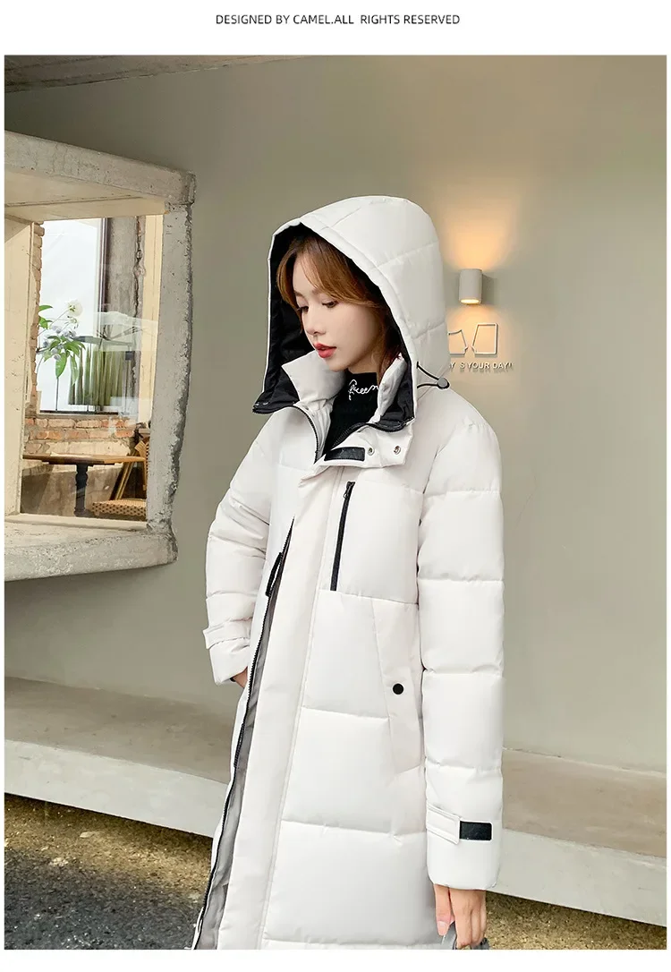 Women Parkas Coats Hooded Jackets Solid Pocket Zipper Long Sleeves Thick Slim Fit Wide Waist Elegant Casual  Autumn Winter