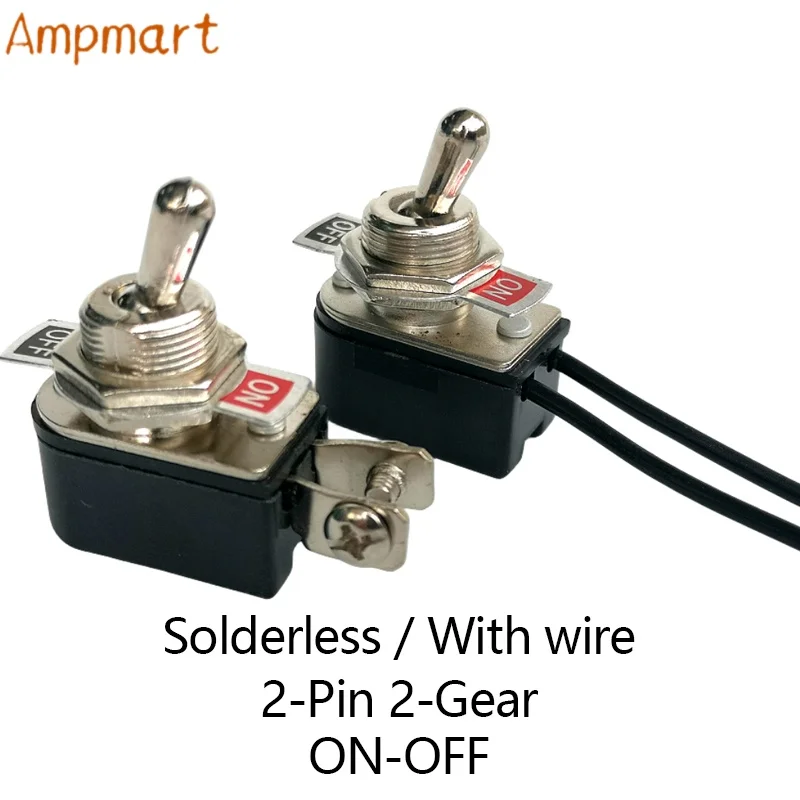 1 Piece 12mm Mount SPST Toggle Rocker Switch Pre‑Soldered Wired 2‑Contact for Electronics Amplifier DIY Project