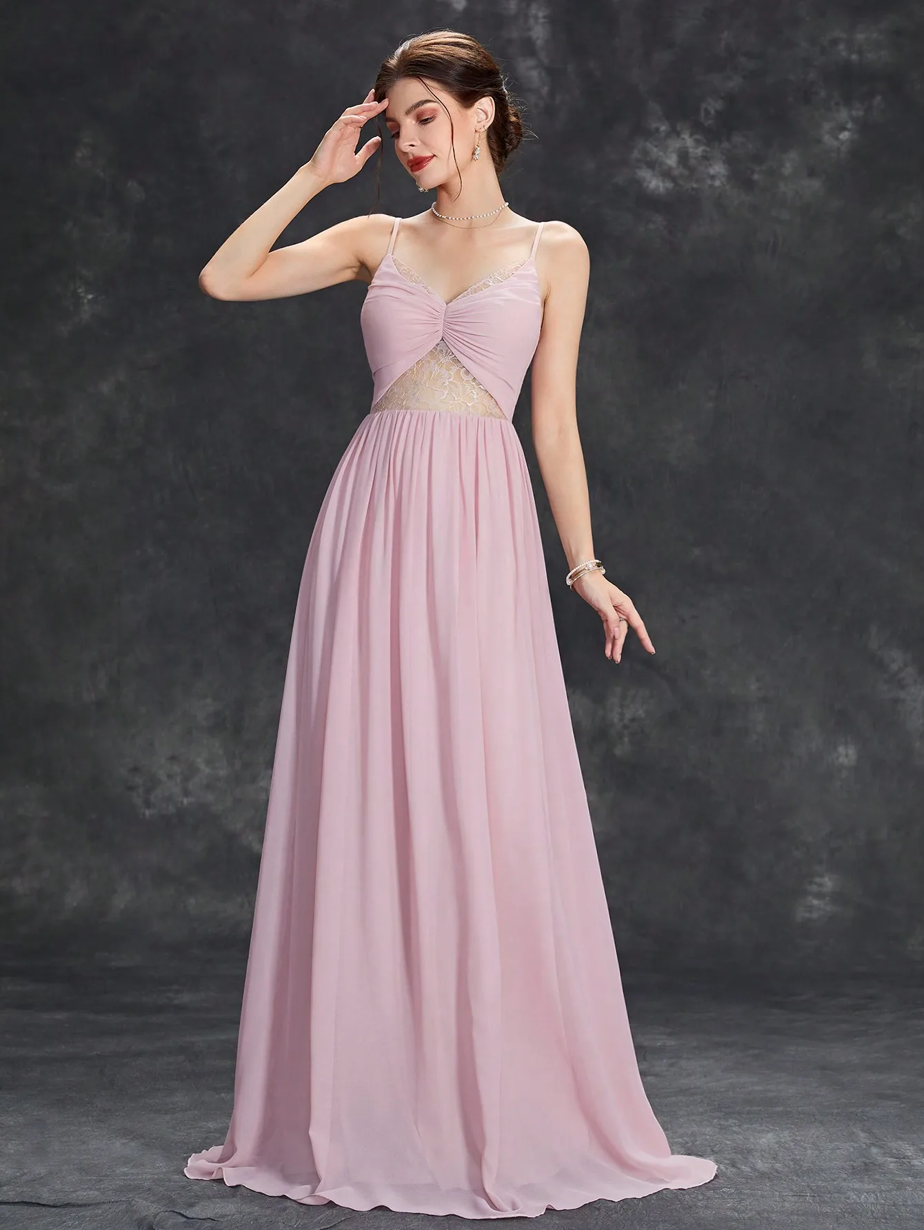 Mgiacy V-Ausschnitt Büste Plissee Spitze Ausschnitt Patchwork Chiffon ein voller Rock Abendkleid Ballkleid Party kleid