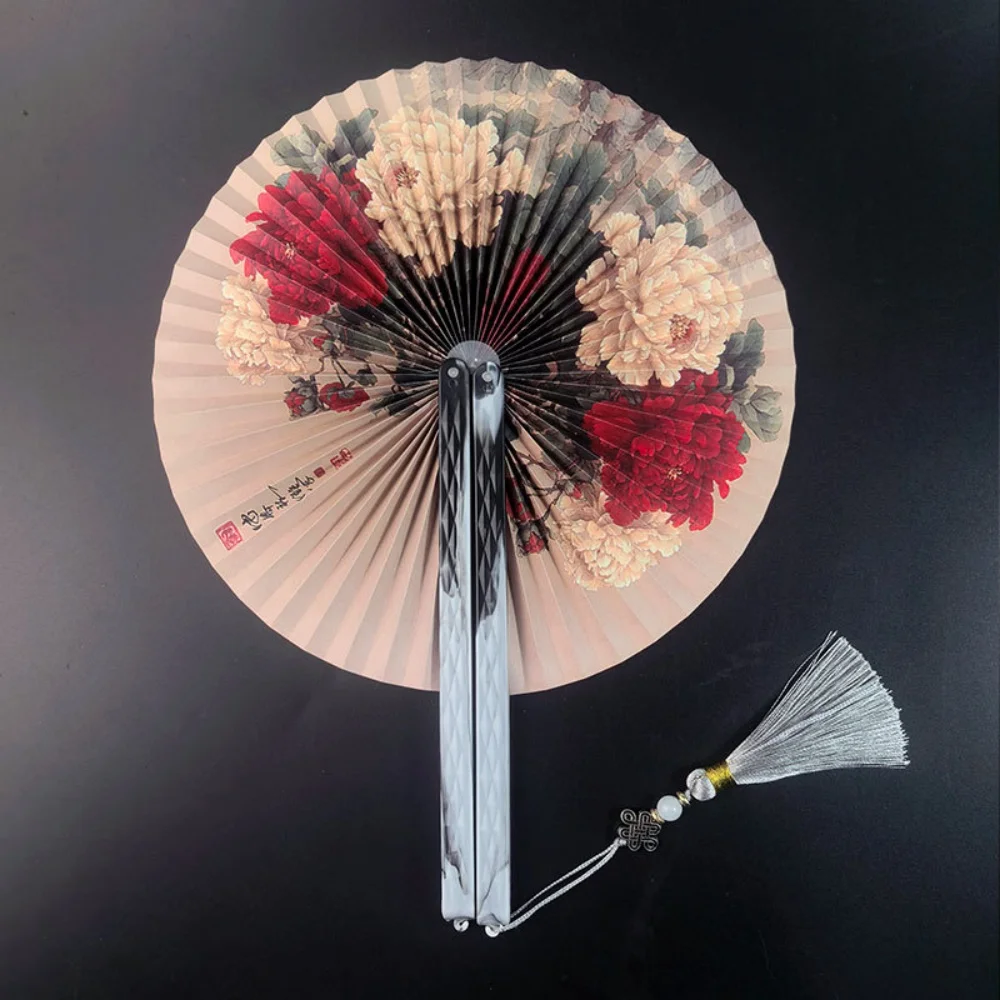  Éventail rond de style chinois et japonais, imprimé de fleurs, en papier pliable, pour la danse, éventails portables pliables, décoration de mariage, cadeaux artistiques