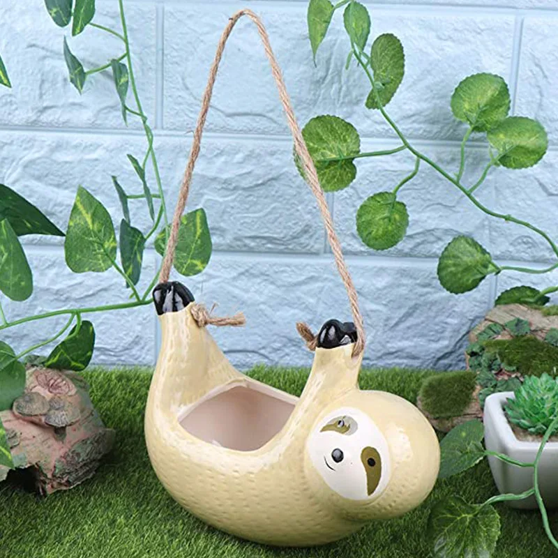 Cute Sloth Ceramic Hanging Planter Indoor Outdoor Air Plant Flower Pot for Succulents Cacti Herbs Live Plants Home Garden Decor