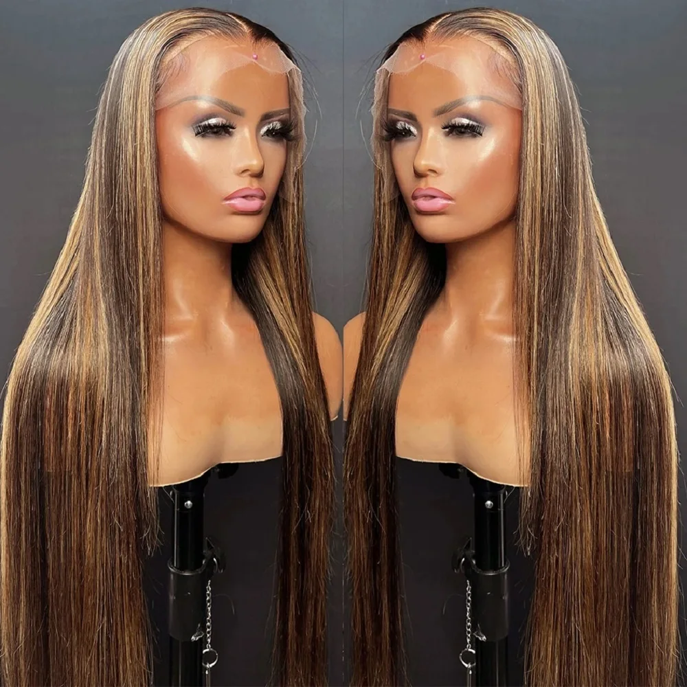 44 46 Inch P4/27 Highlight Colored Straight Human Hair Wigs 200 Density Preplucked 13x4 13x6 HD Lace Frontal Wigs For Women